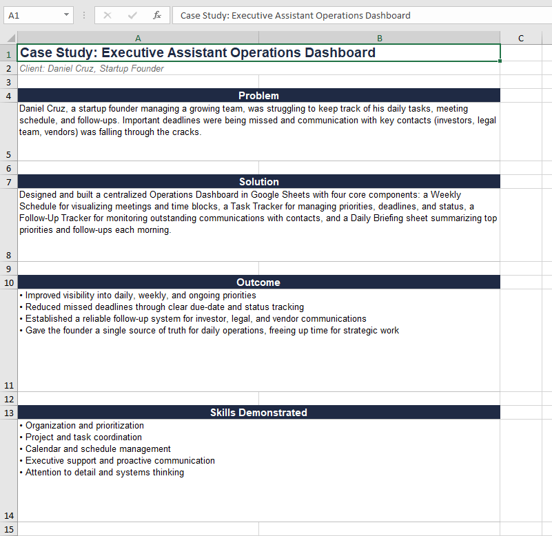 Executive Assistant Operations Dashboard proof 5